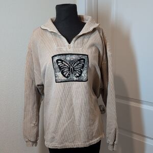 Vintage By Taylor Beige Cotton Sweater With Butterfly